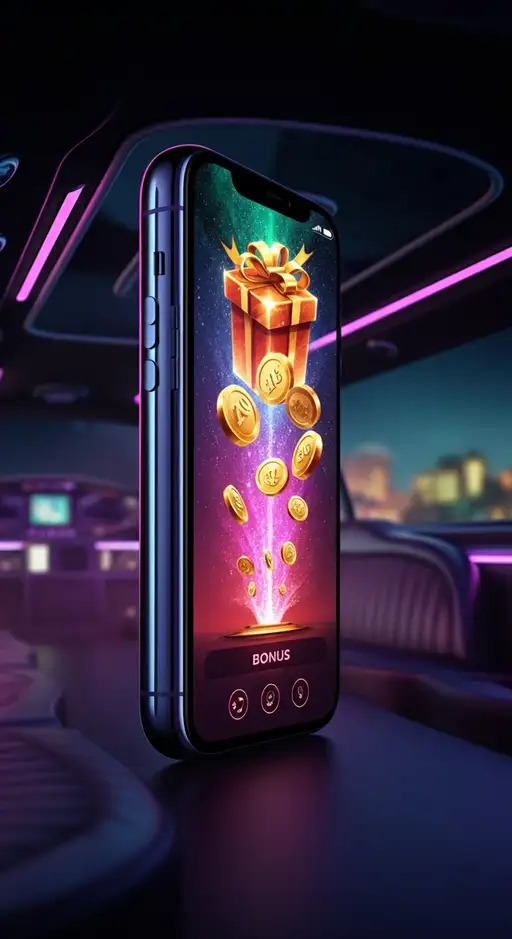 A vibrant banner showcasing the $10,000 welcome bonus and 200 free spins at Stellar Spins Casino, with a hand holding a mobile phone displaying a bonus alert and a galaxy background.